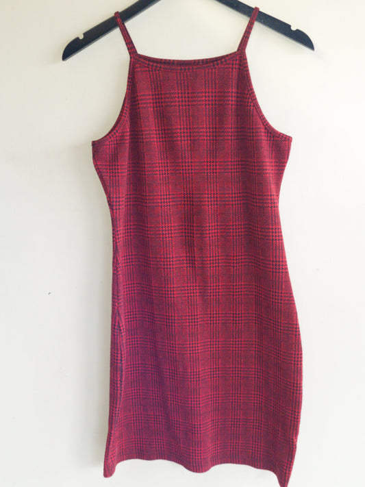 Red houndstooth mini dress